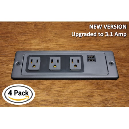 Electriduct Outlet Strip, In/On/Under Desk, USB, 5-15R, 5-15P, 8 ft., Black PDC-SW-3P-2USB-ID-4PK